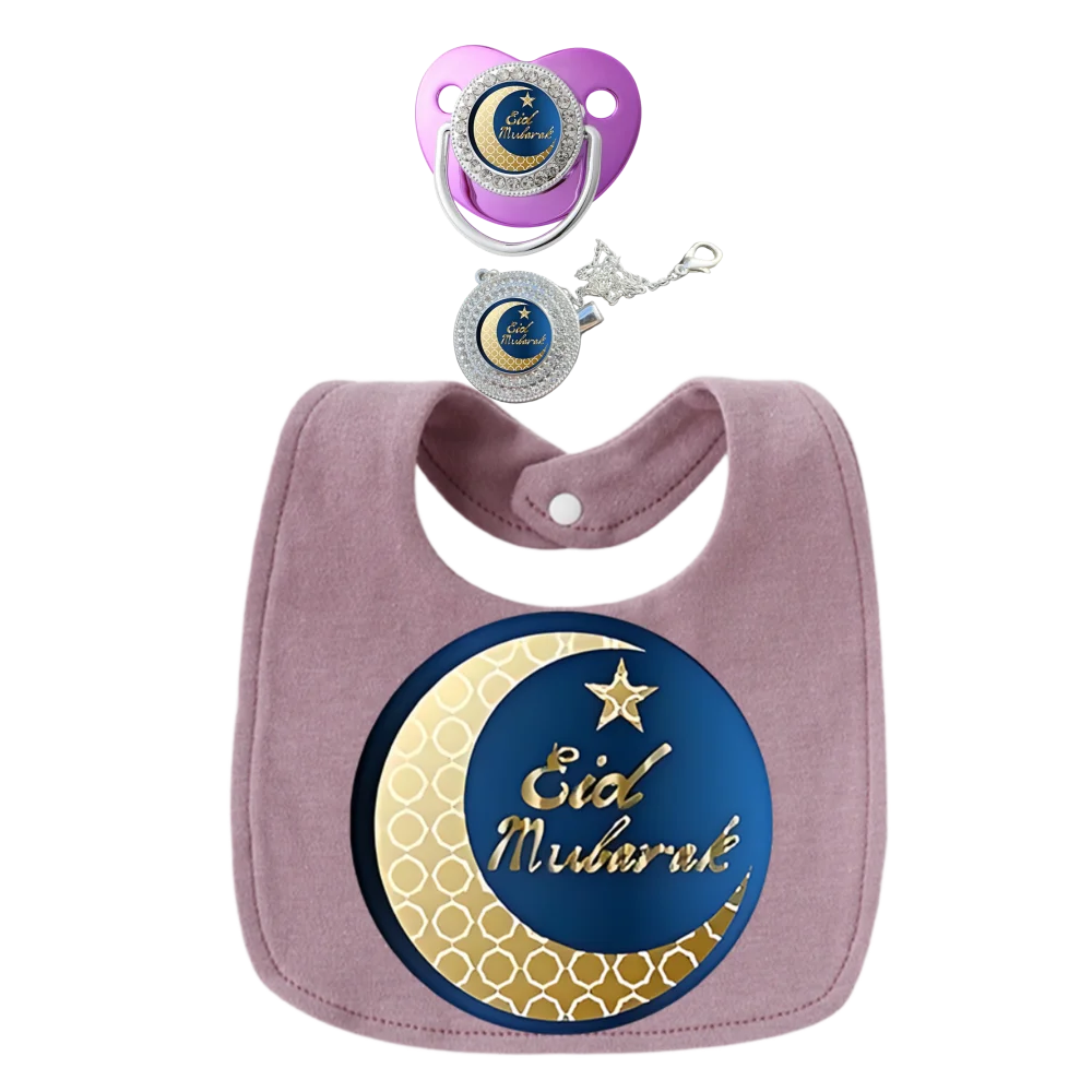 3 juegos de Baberos morados para bebé, ropa para eructar, chupetes y portabebés musulmanes para bebé, toallas para saliva recién nacido, toallas de algodón para niños