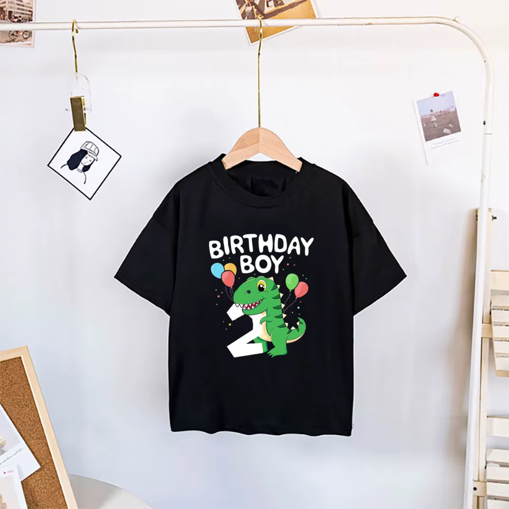 Camiseta dinosaurio de cumpleaños para niños - Manga corta colorida - imagen 2