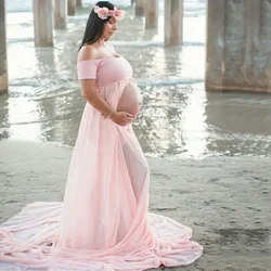 Vestido de embarazo maxi sin hombros liso para sesión fotográfica