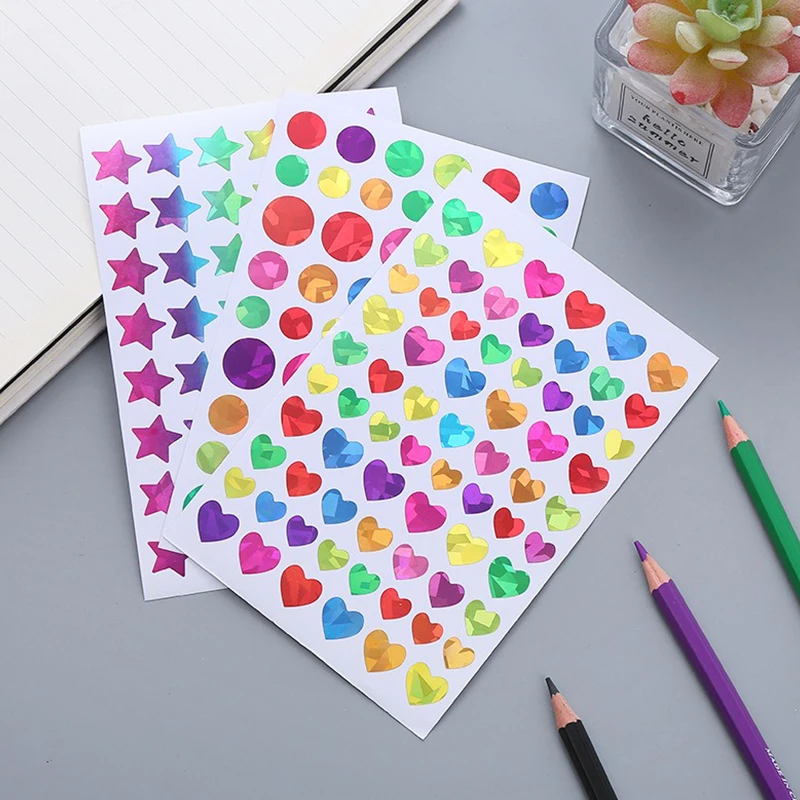 Juego de 15/45 hojas de pegatinas láser DIY, mezcla de pegatinas coloridas y deslumbrantes con purpurina, estrella, corazón, punto, planificador diario, decoraciones, papelería ZYF - imagen 3