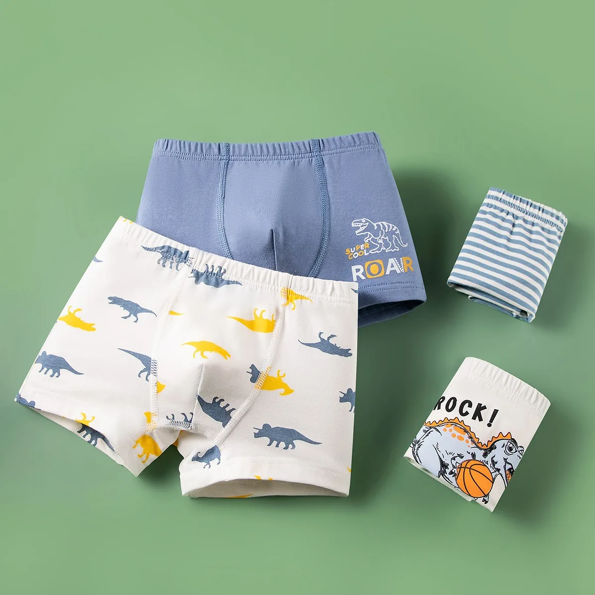 4 unids/lote de ropa interior para niños, Boxers de algodón para niños de 3 a 11T, calzoncillos transpirables para niños, calzoncillos Boxer con estampado de dinosaurio de dibujos animados para niños - imagen 4