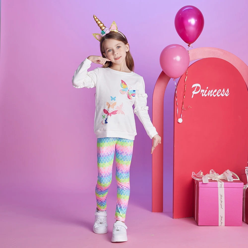 DXTON Sudadera de algodón para niña con volantes de mariposa