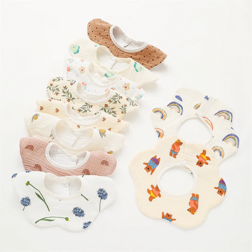 Baberos de muselina estampados de algodón suave para bebé