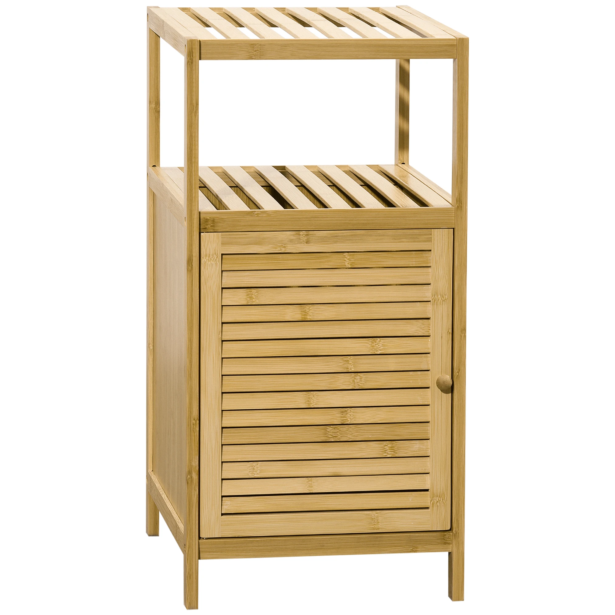 kleankin Estantería de Baño de Bambú Estantería de Almacenaje para Baño con 1 Puerta y Estante para Cocina Salón Dormitorio 33x36,5x67 cm Natural