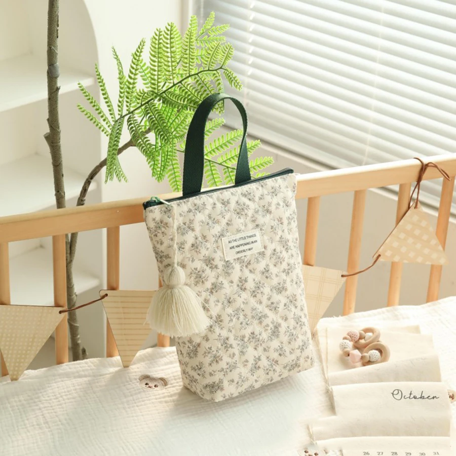 Bolsa de pañales de algodón para bebé, bolsa de pañales, bolsas de almacenamiento para cochecito de viaje, bolso de mamá bordado bonito Ins de Corea del Sur, bolsos - imagen 5