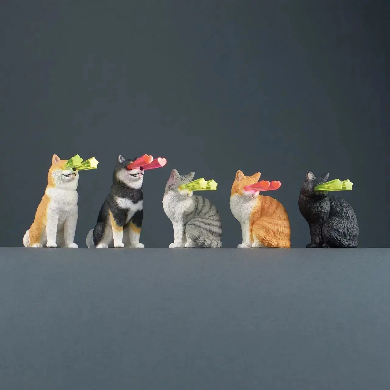 TakaraTomyArts cápsula juguetes lindo kawaii Eye Beam ★   Stare de la muerte Shiba Inu naranja gris tabby neko gato gatito perro figuras sentadas - imagen 2