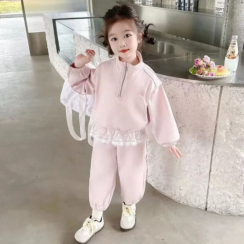 Conjunto de sudadera y pantalón infantil – Diseño con encaje para primavera - imagen 5