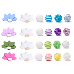 42 Uds. Cadena de chupete con flores y cuentas redondas de silicona, cuentas de dentición sin BPA, Clip simulado y accesorios para collar DIY