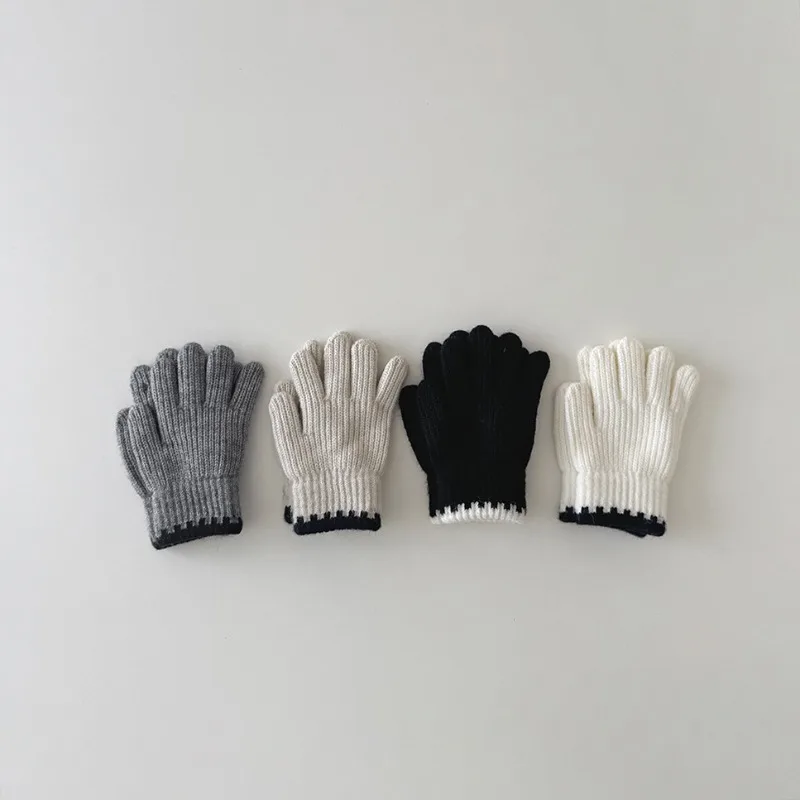 Guantes de punto de estilo coreano para niños, manoplas cálidas de invierno, guantes de Color sólido, calentadores de manos suaves de ganchillo para niños y niñas, moda para niños - imagen 2