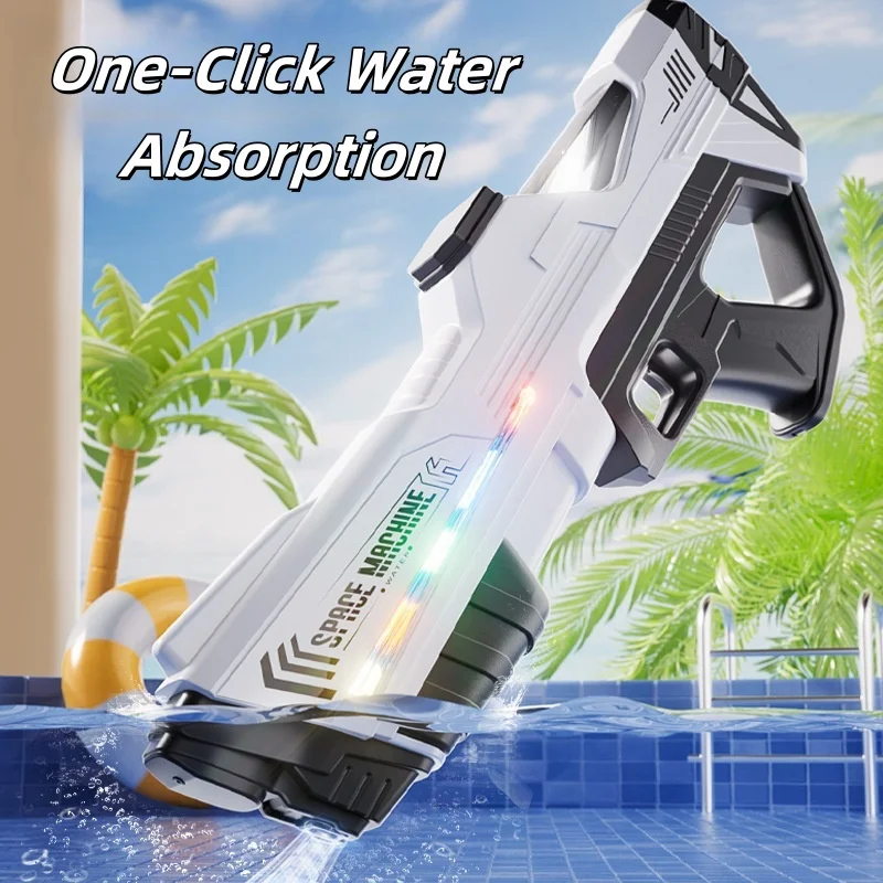 Pistola de agua eléctrica, pistola de agua de alta capacidad, luz LED luminosa totalmente automática para verano, juguete para jugar en la playa al aire libre, regalo - imagen 2