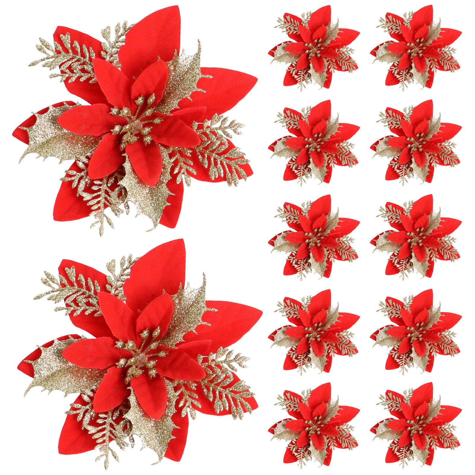 Decoración navideña flores con purpurina roja para el árbol - imagen 3