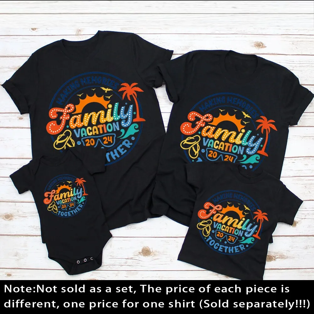 Vacaciones familiares 2024, hacer recuerdos juntos, camisas a juego, camisa de vacaciones familiares, papá, mamá, bebé y niño, camiseta de viaje en la playa - imagen 3