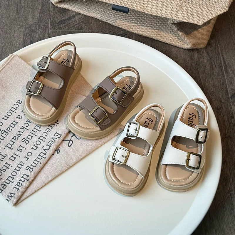 Nuevas sandalias de moda versátiles y transpirables para niña, zapatos cómodos informales para playa para chico, sandalias antideslizantes suaves Retro simples para niño - imagen 2