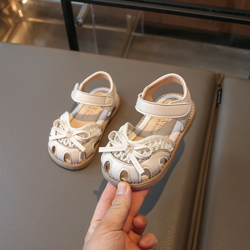 Sandalias de playa de verano para niños, sandalias de bebé para niñas, recortes, zapatos de princesa con lazo, zapatos antideslizantes de suela blanda para bebés - imagen 4