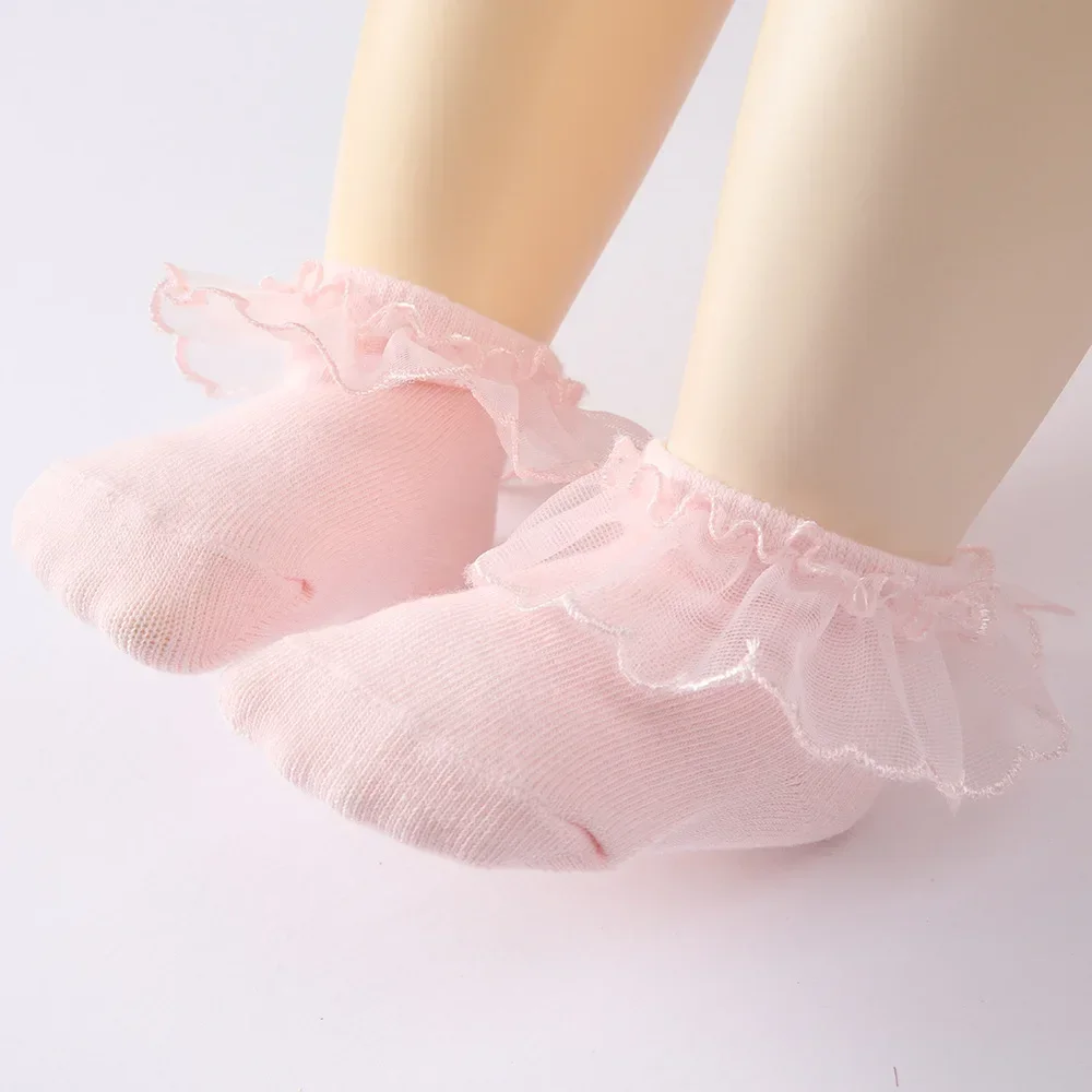 Calcetines de encaje de princesa para bebés recién nacidos, calcetines con volantes de moda coreana antideslizantes de goma para niñas de 0 a 2 años - imagen 3