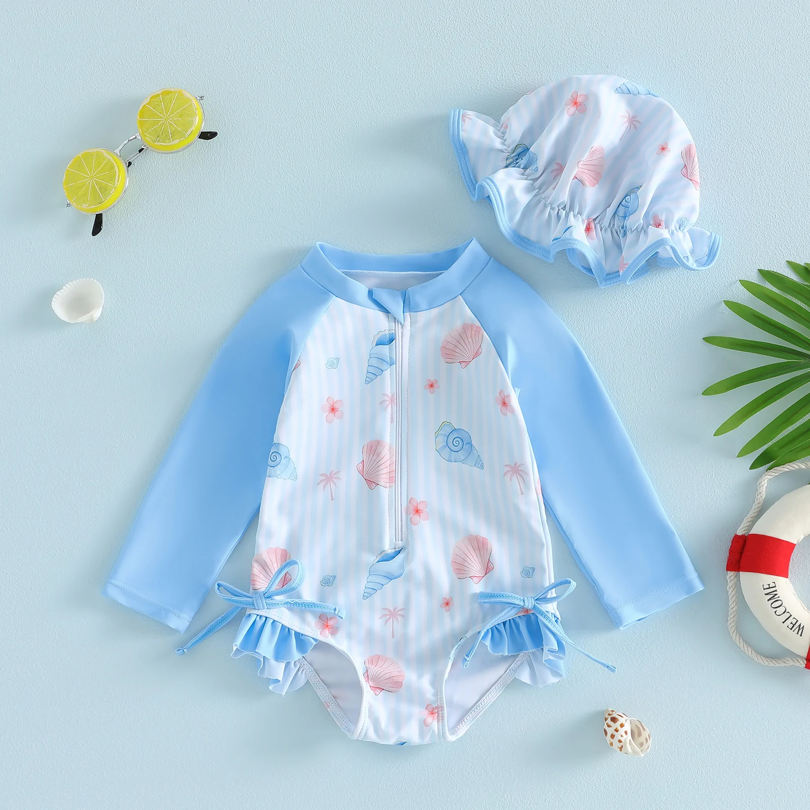 Bañador manga larga floral para niña – Estampado de conchas - imagen 3