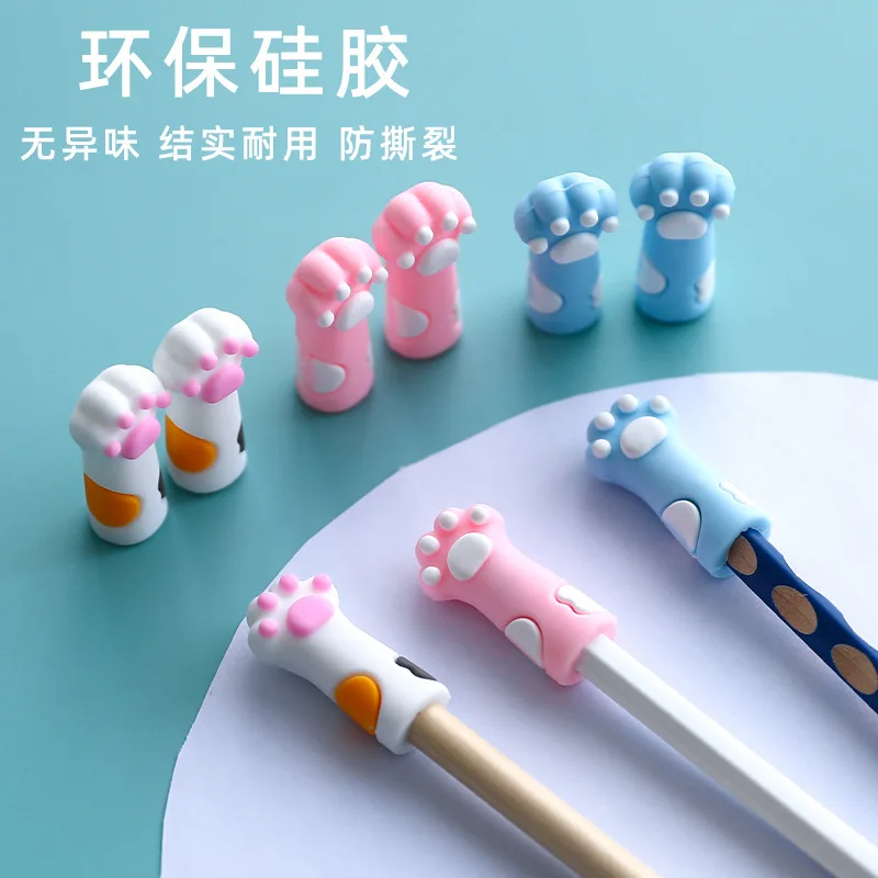 Tapa de lápiz de gato Kawaii para niños, cubierta de silicona de dibujos animados, extensor de lápiz lindo, suministros escolares de papelería, 1 piezas - imagen 5