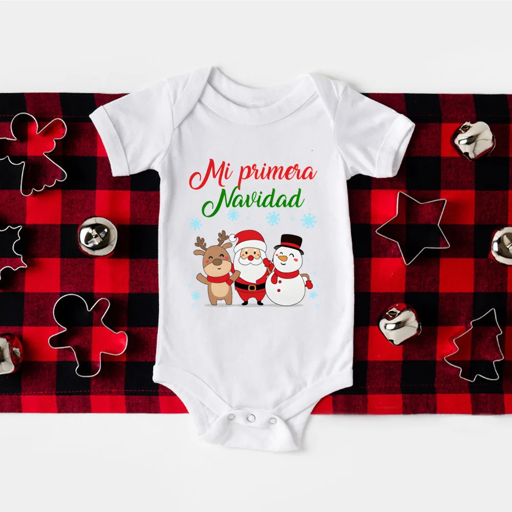 Mi primera Navidad, Body para recién nacido, pelele de manga corta para bebé, trajes de bautismo infantil con estampado español, ropa de fiesta de Navidad para niños pequeños - imagen 4