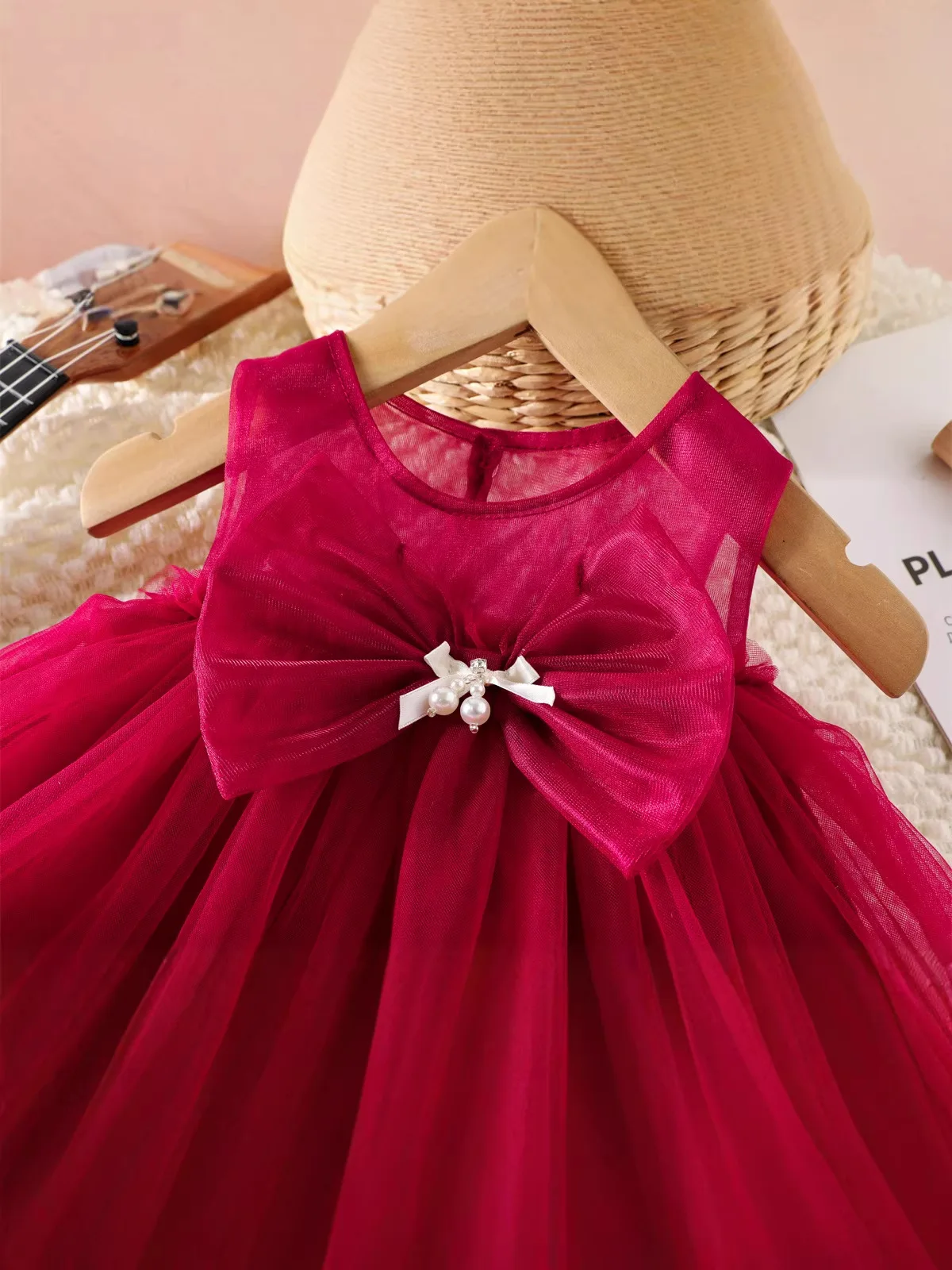 Vestido de malla veraniega sin mangas para niñas con lazo bonito - imagen 3