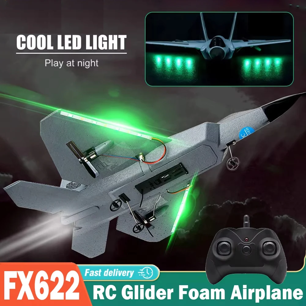 FX622 RC planeador de combate con luz, avión de espuma de ala fija, simulación de avión de Radio Control, EPP para niños, regalos de navidad más seguros
