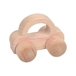 Coche de madera natural con animal – Juguete de empuje infantil