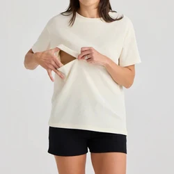 Camiseta de lactancia de algodón con cremallera manga corta verano