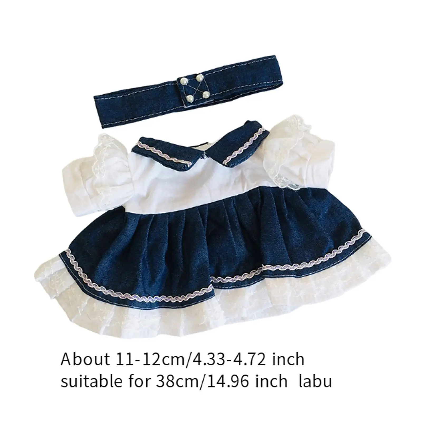 2x Fashion Dolls Denim Dress with Belt Outfits Accs, Handmade Clothing for 15inch Dolls Dress up New Year Gifts