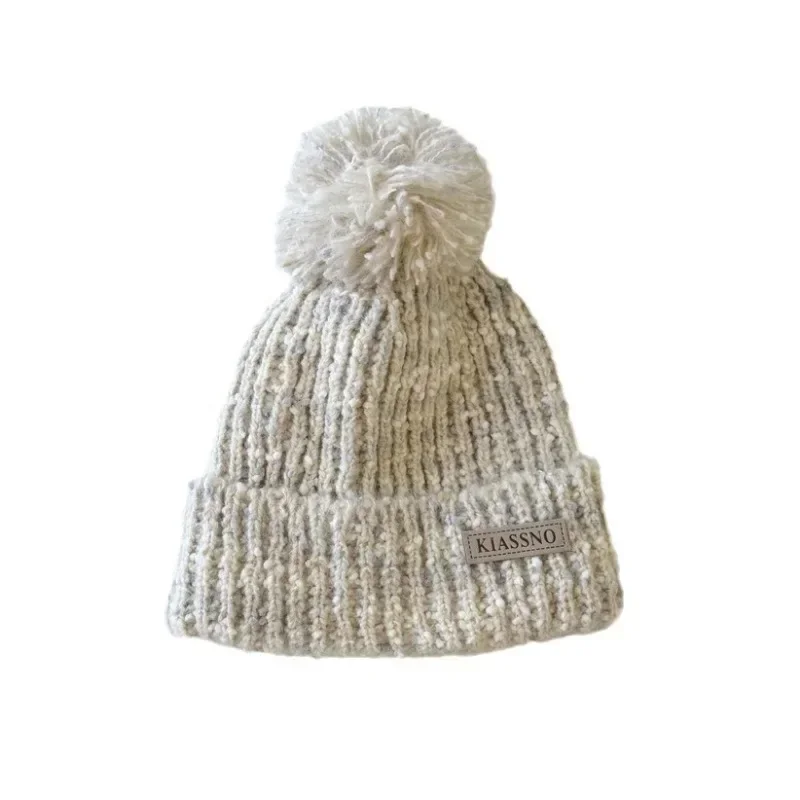 Gorro cálido y elegante para niños y niñas, gorro de punto Retro a la moda, bola peluda, gorro de ganchillo de felpa de lana cálido para otoño e invierno - imagen 5