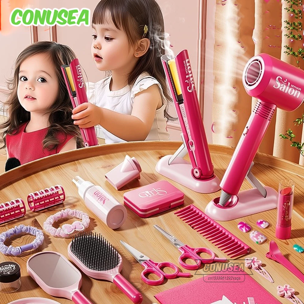 Set de peluquería infantil con secador y accesorios para niñas