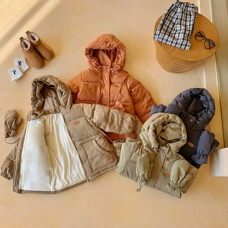 Milangel-chaqueta con forro de piel para niños, Parkas gruesas y cálidas, Abrigo con capucha para niñas, Invierno