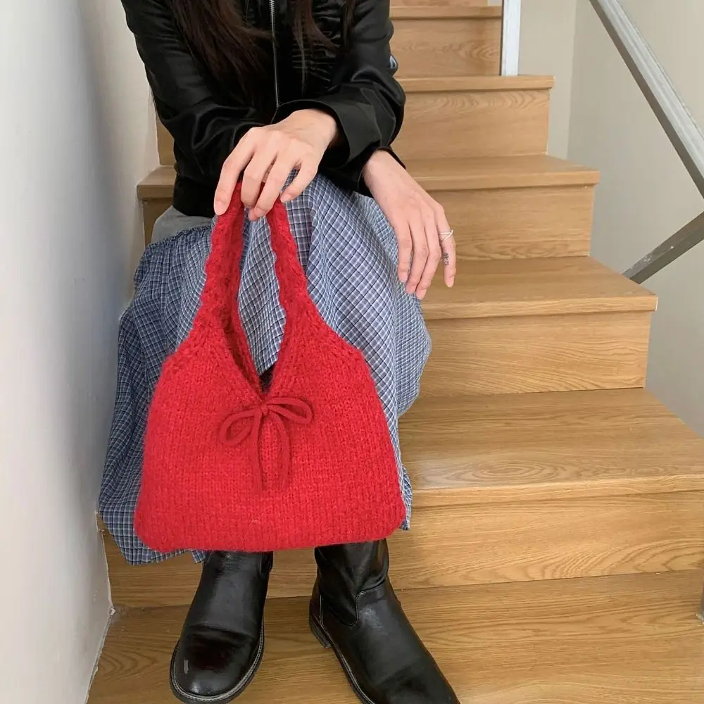 Bolso de mano tejido para niñas con lazo y gran capacidad - imagen 3