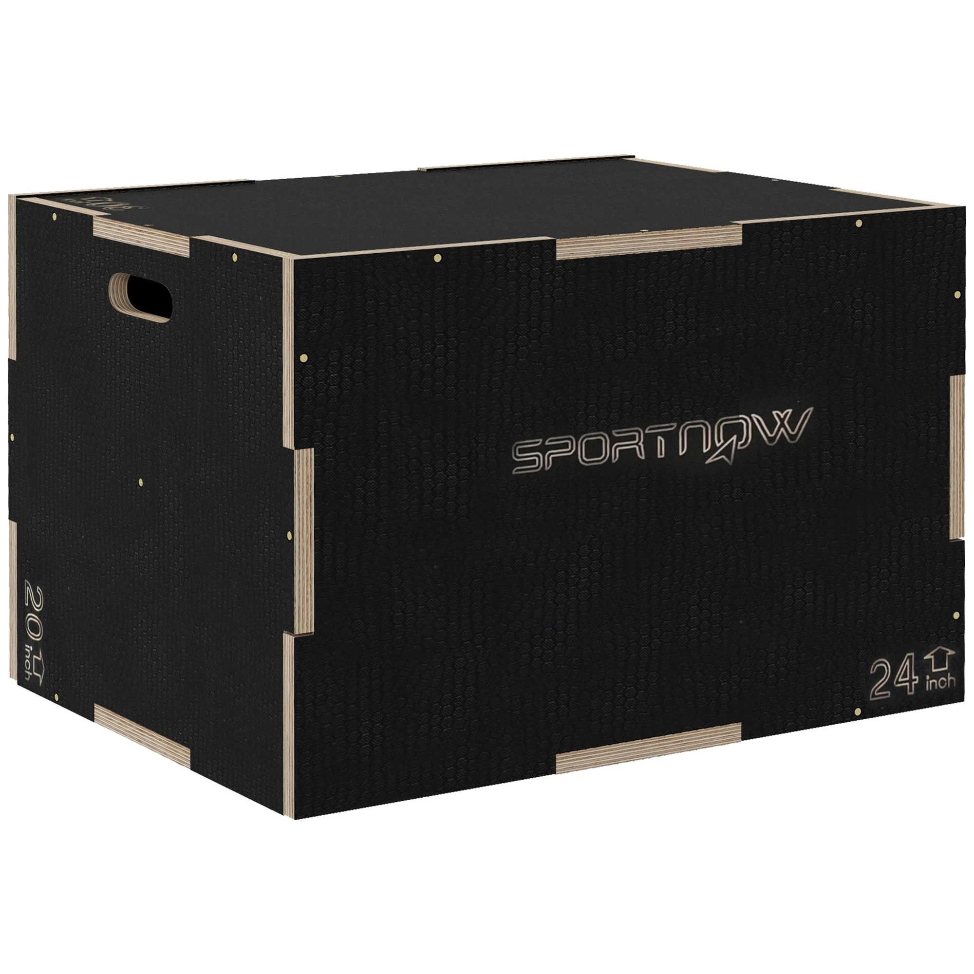 SPORTNOW Cajón Pliométrico Caja Pliométrica con 3 Alturas Diferentes Entrenamiento de Fuerza en Casa Oficina Gimnasia CrossFit Carga 120 kg 76x61x51 cm Negro