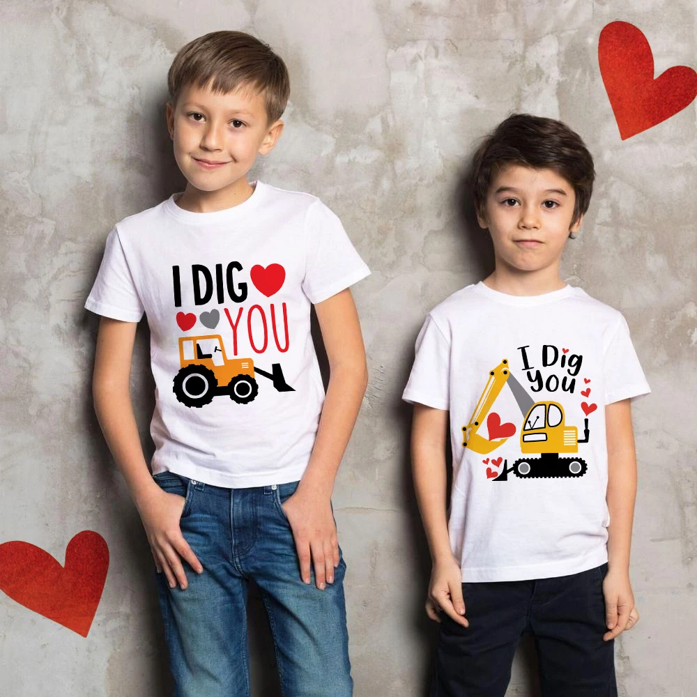 Camiseta con estampado de Tractor para niño, ropa de San Valentín para niño, camiseta de Tractor de granja para niño pequeño, camiseta blanca bonita para el Día de San Valentín