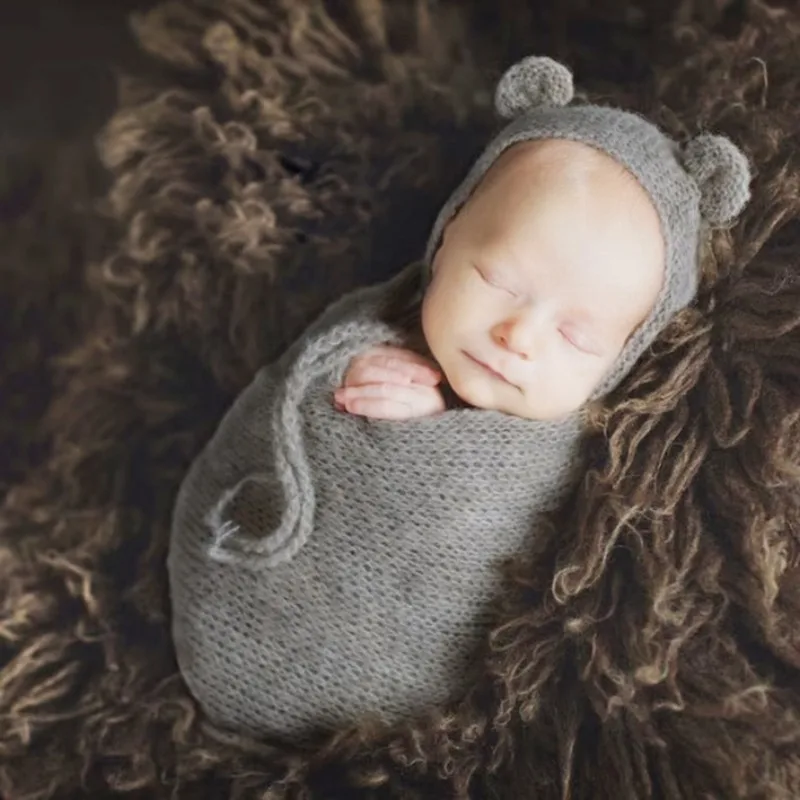 Conjunto bebé recién nacido con manta y gorro de oso para fotos