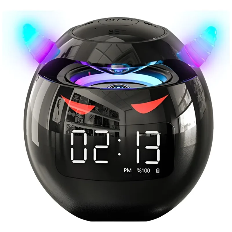 Altavoz Bluetooth con forma de bola, reloj despertador Digital LED con doble alarma, altavoz de sonido inalámbrico portátil multifuncional con voz inteligente