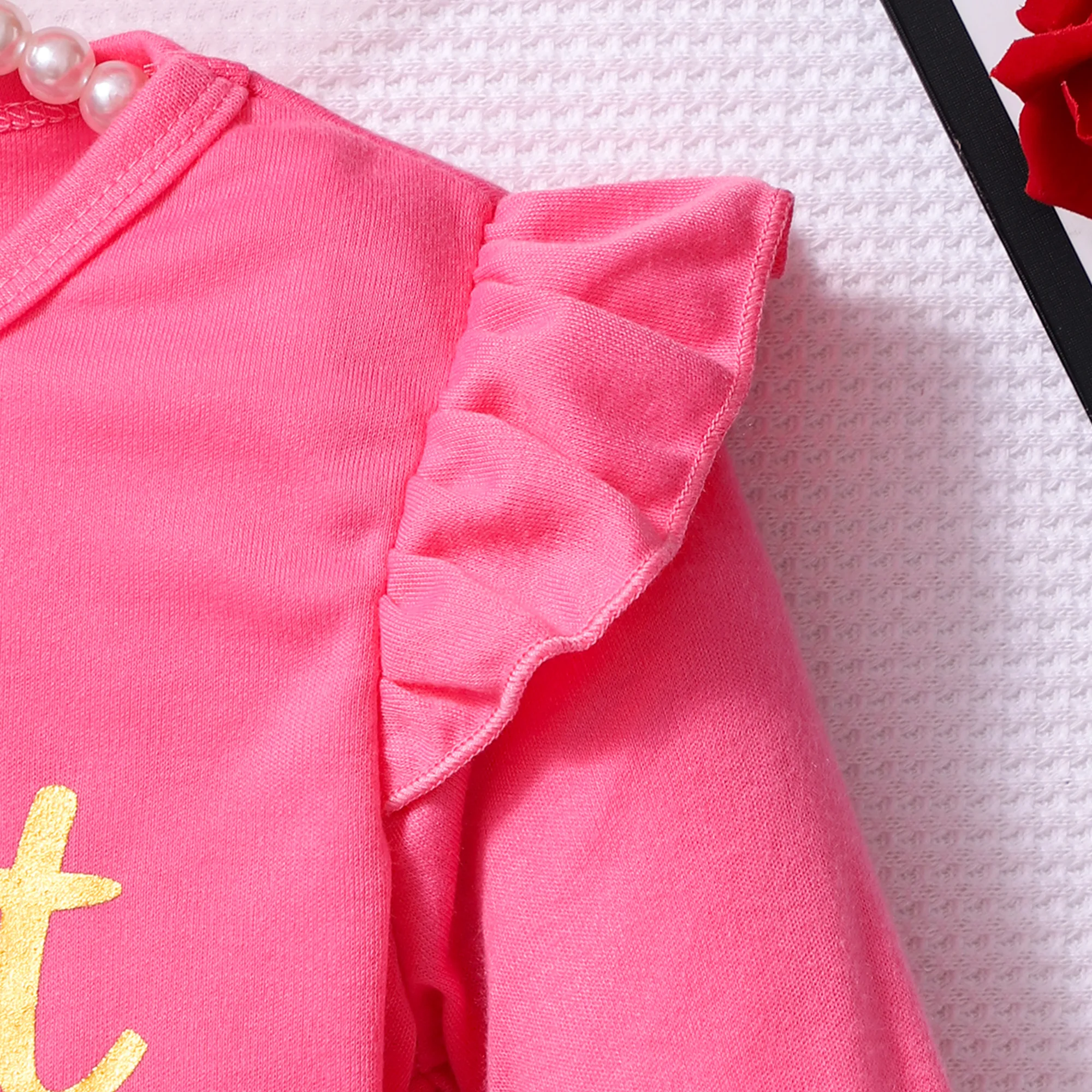 Conjunto niña fresa camiseta manga larga y falda de malla rosa - imagen 4