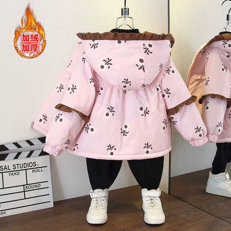 Chaqueta acolchada floral de algodón para niños con capucha – Invierno - imagen 3
