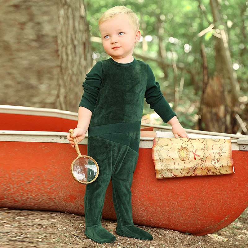 AA-bata acanalada de terciopelo y otoño e invierno para niños y niñas, ropa a juego para la familia, mameluco para bebé, camisón para niña con estampado floral acanalado - imagen 4