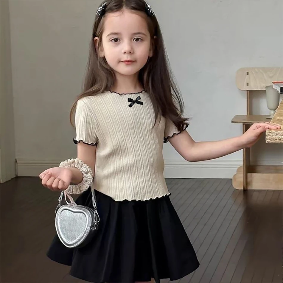Camiseta de tejido hielo de niña manga corta cuello redondo - imagen 3
