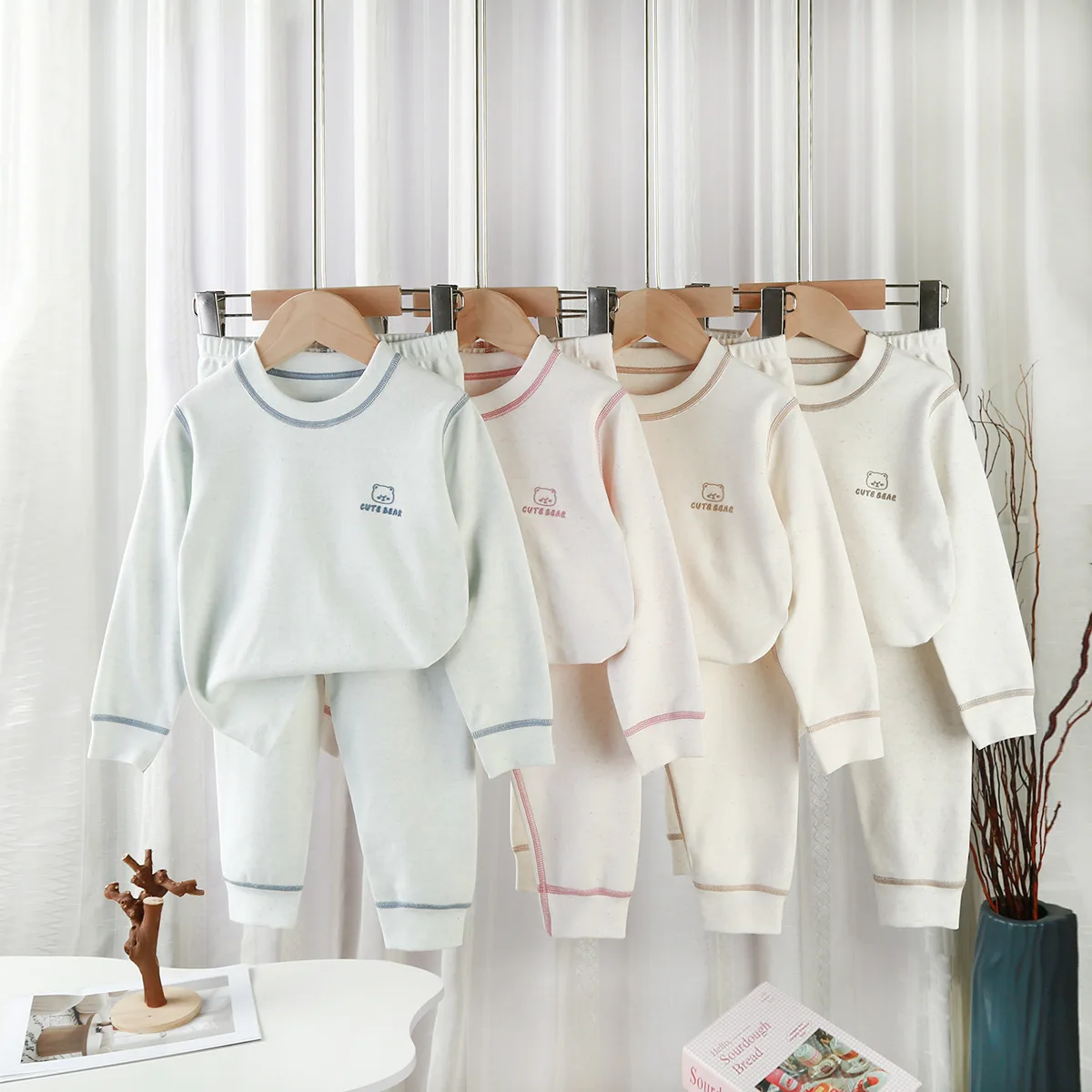 Pijamas para bebés y niñas, ropa de dormir de oso de otoño para niños, conjuntos de pijamas de algodón para niños