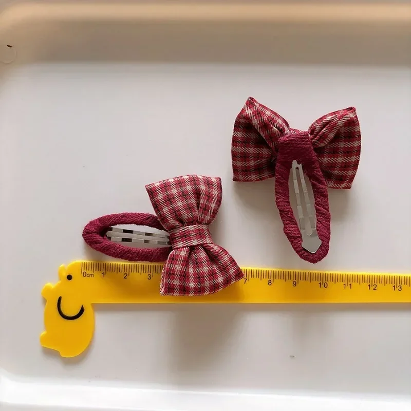 2 unids/set de pinzas para el cabello con lazo a cuadros rojos de estilo coreano para niñas, conjunto de pinzas para el cabello laterales de tela de lunares dulces para niños, accesorios para el cabello - imagen 2