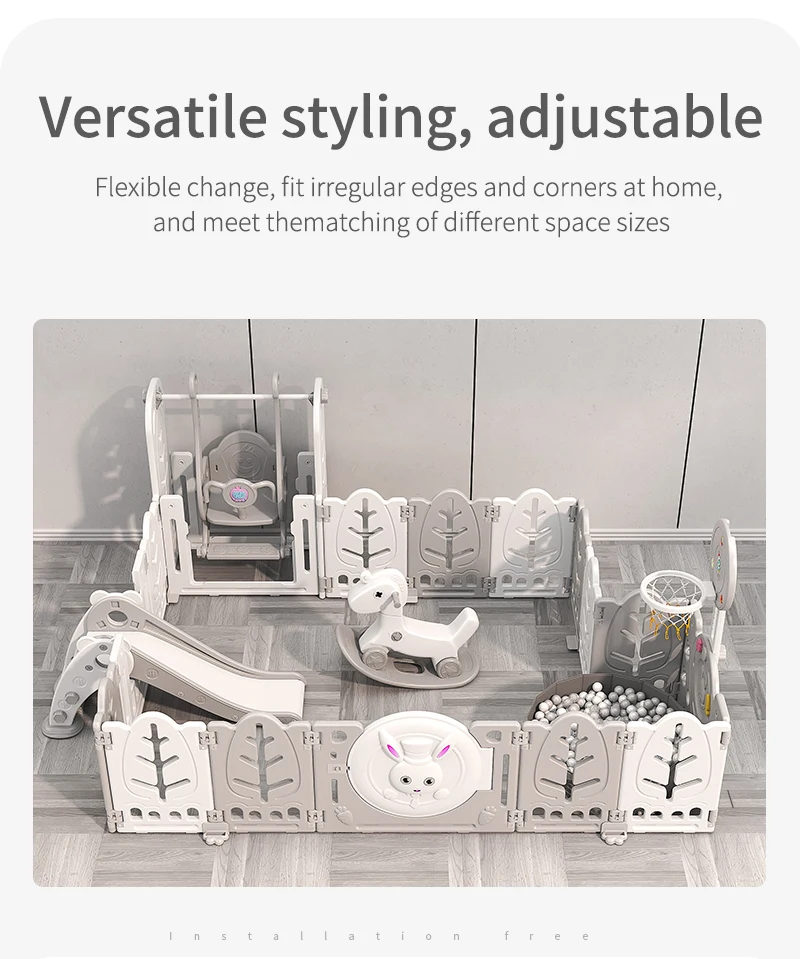 Patio de juegos para niños, parque infantil de plástico HDPE, vallas de puerta de seguridad interior y parque infantil para bebés con tapete de juego - imagen 5