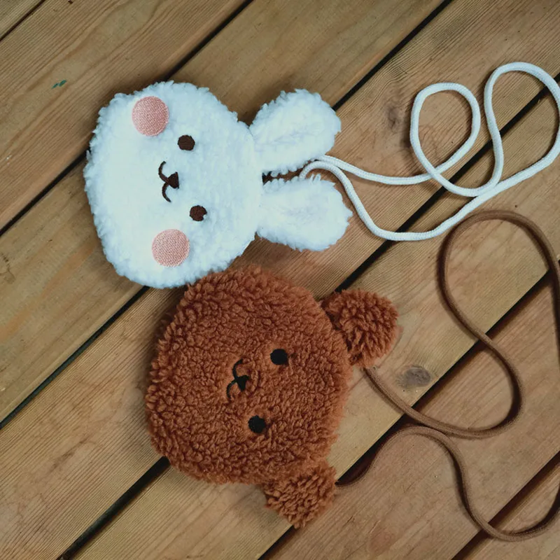 Bolso bandolera de un solo hombro infantil con oso peluche y conejito - imagen 4