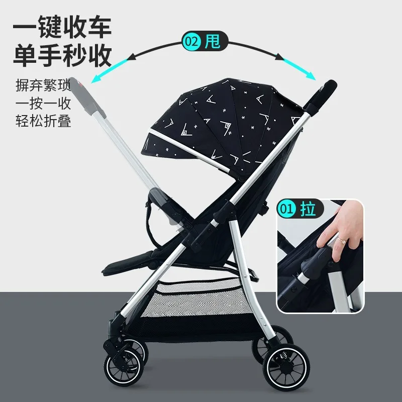 El cochecito de bebé puede sentarse y acostarse en ambas direcciones, carrito plegable para niños con cuatro ruedas y absorción de impactos de alto paisaje - imagen 2