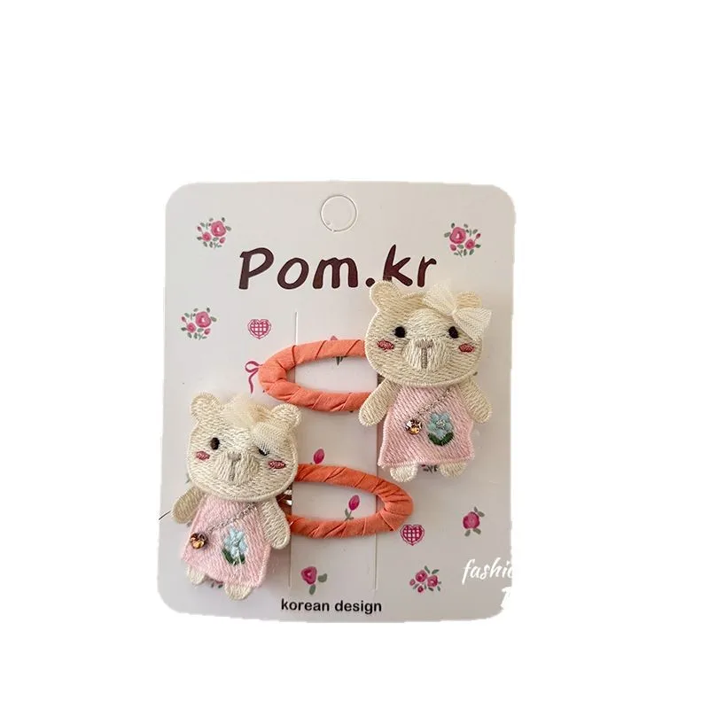 2 unids/set de pinzas para el pelo de bebé con dibujos animados para niña, Clip LATERAL bordado a mano con flequillo de animales Kawaii para niños pequeños, accesorios para el cabello dulces - imagen 5