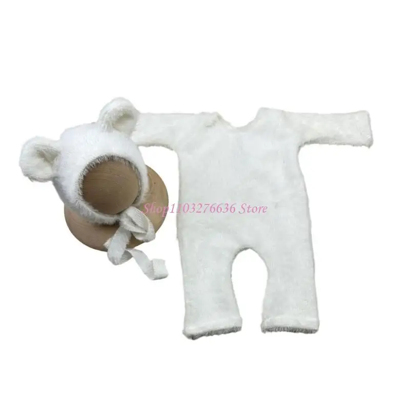 R6FD Bear Autfit and Hat Set Fotography Props for Boy Girl 0-2 meses