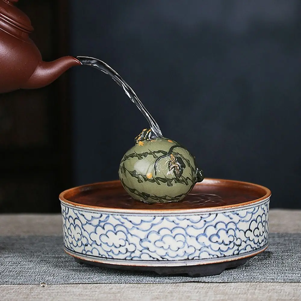 Escultura en miniatura, rana de arena púrpura, té para mascotas, bonito juego de té hecho a mano, adornos, exquisita estatua de té para oficina