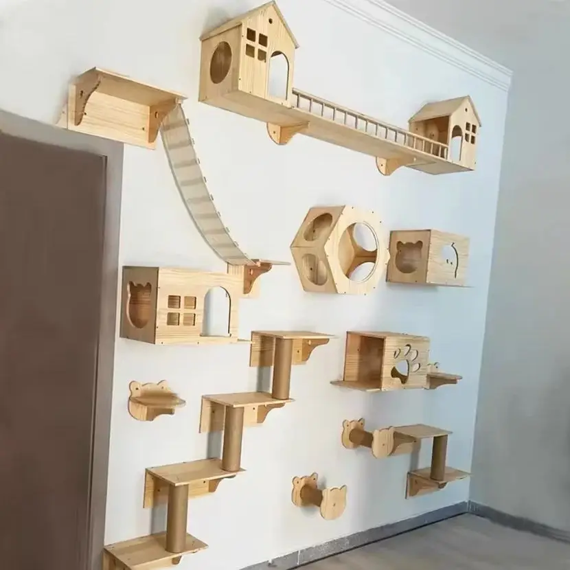 Rascador de Sisal de madera para gatos, muebles escaladores, actividad montada en la pared, puente para gatos, escalones de cuerda, escalera para gatitos, poste de pared para gatitos - imagen 2