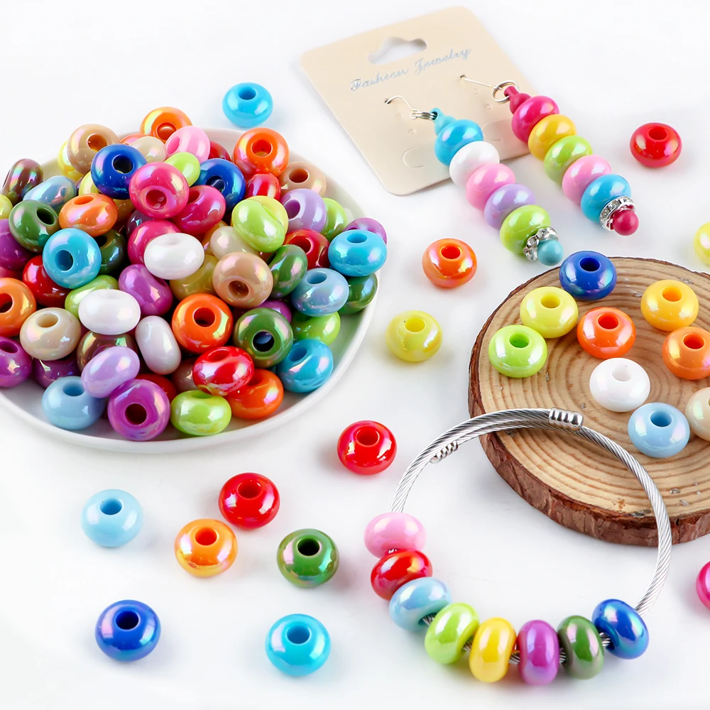 Cuentas de rueda con orificio grande de colores sólidos de 14mm, espaciador acrílico, cuentas redondas sueltas, pulsera DIY, cuentas de cadena para teléfono, accesorios hechos a mano - imagen 2