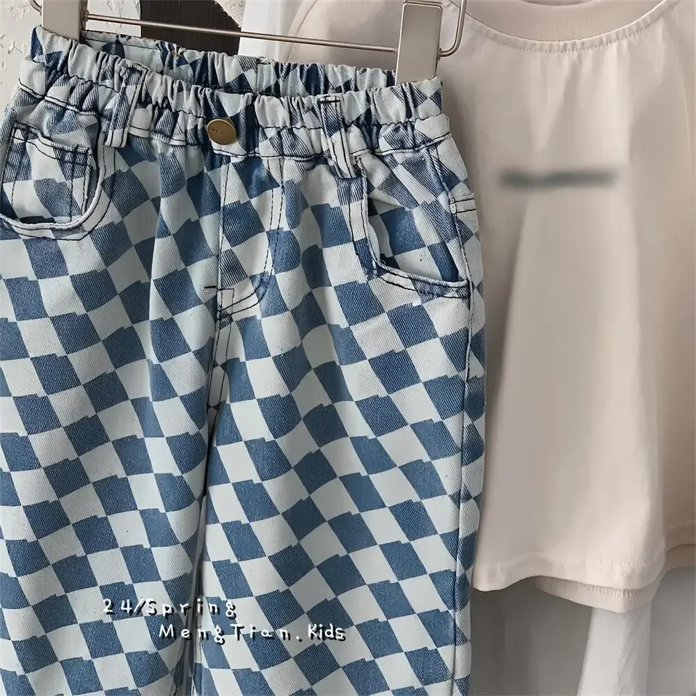 Pantalones para niños de 2 a 7 años, pantalones a cuadros para niños, pantalones vaqueros informales para niños, pantalones largos a la moda para niños - imagen 2